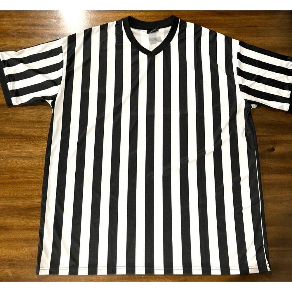 Striped Referee Shirt Black & White V-Neck Short Sleeve 2XL Polyester Athletic W